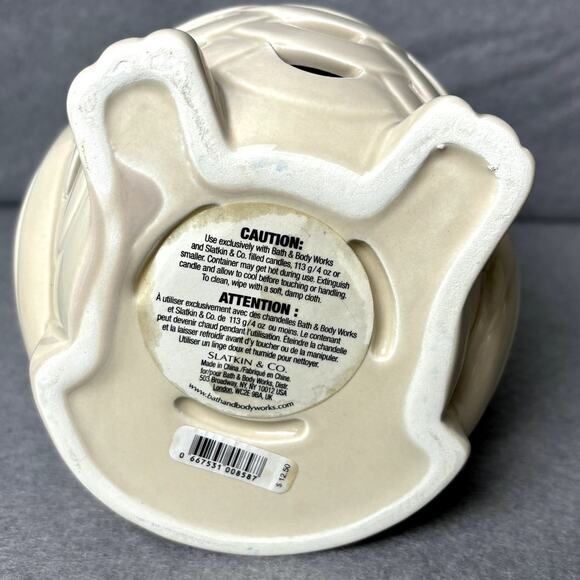 Owl Ceramic Bath & Body Works 2005 Cream Candle Holder Luminary Slatkin & Co - Picture 8 of 8
